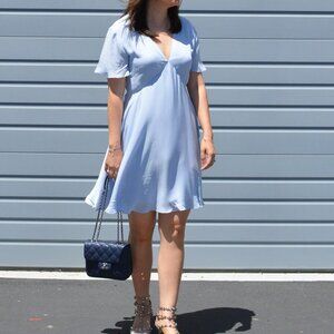 Grana Silk Tea Dress Mini Blue Flowy Small
